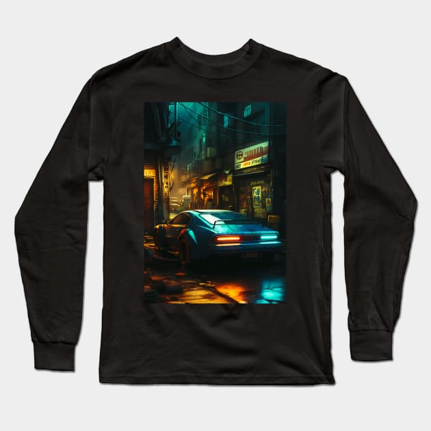 Race Car In Neon Alley Long Sleeve T-Shirt by Taudalpoi